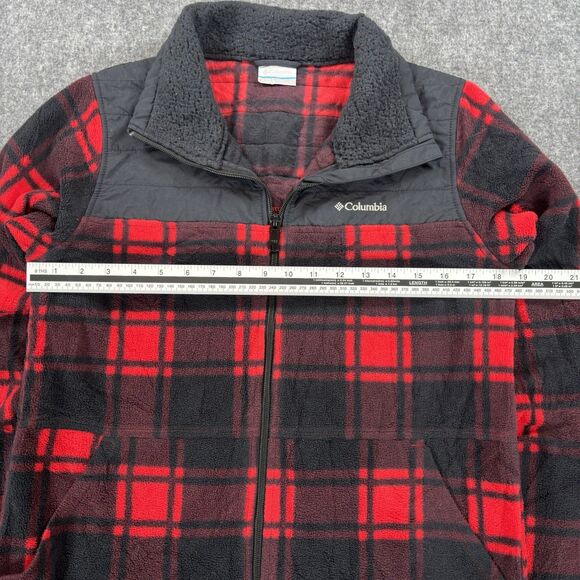 Columbia Fleece Jacket Women’s Small Red Buffalo Plaid Full Zip Pockets 1880321 - Picture 9 of 10